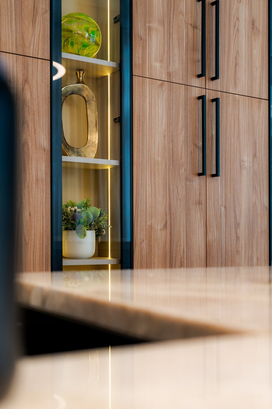 Illuminated glass cabinetry