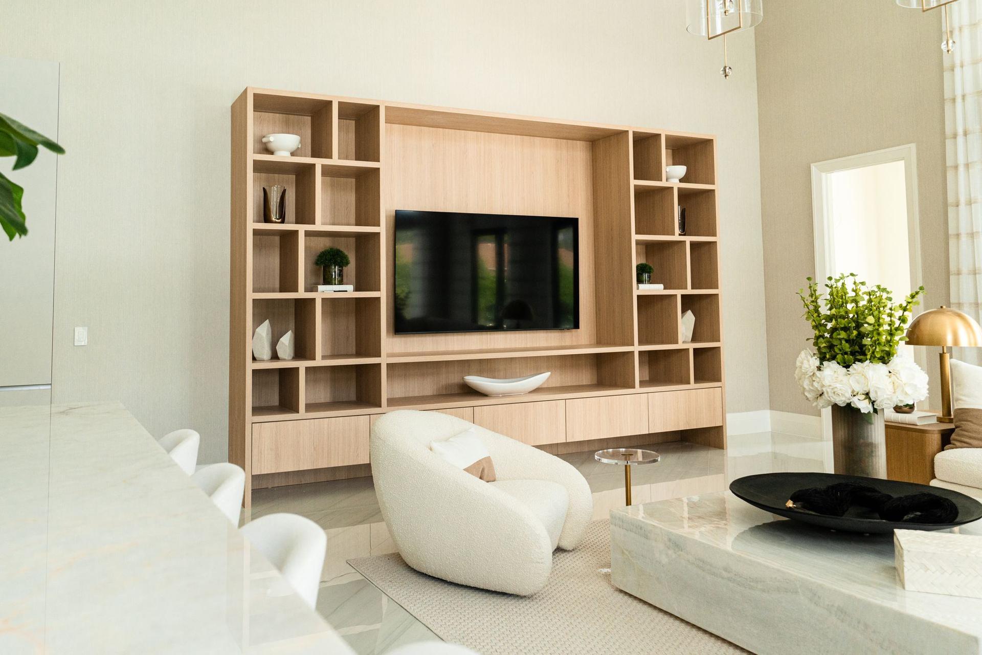 White oak living room wall unit
