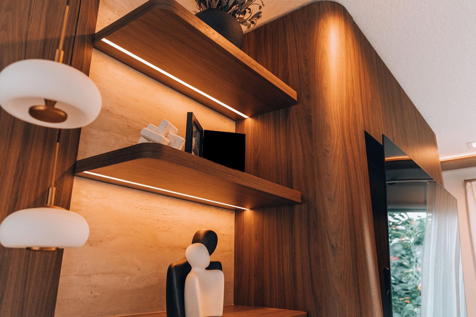 Walnut floating shelves with LED