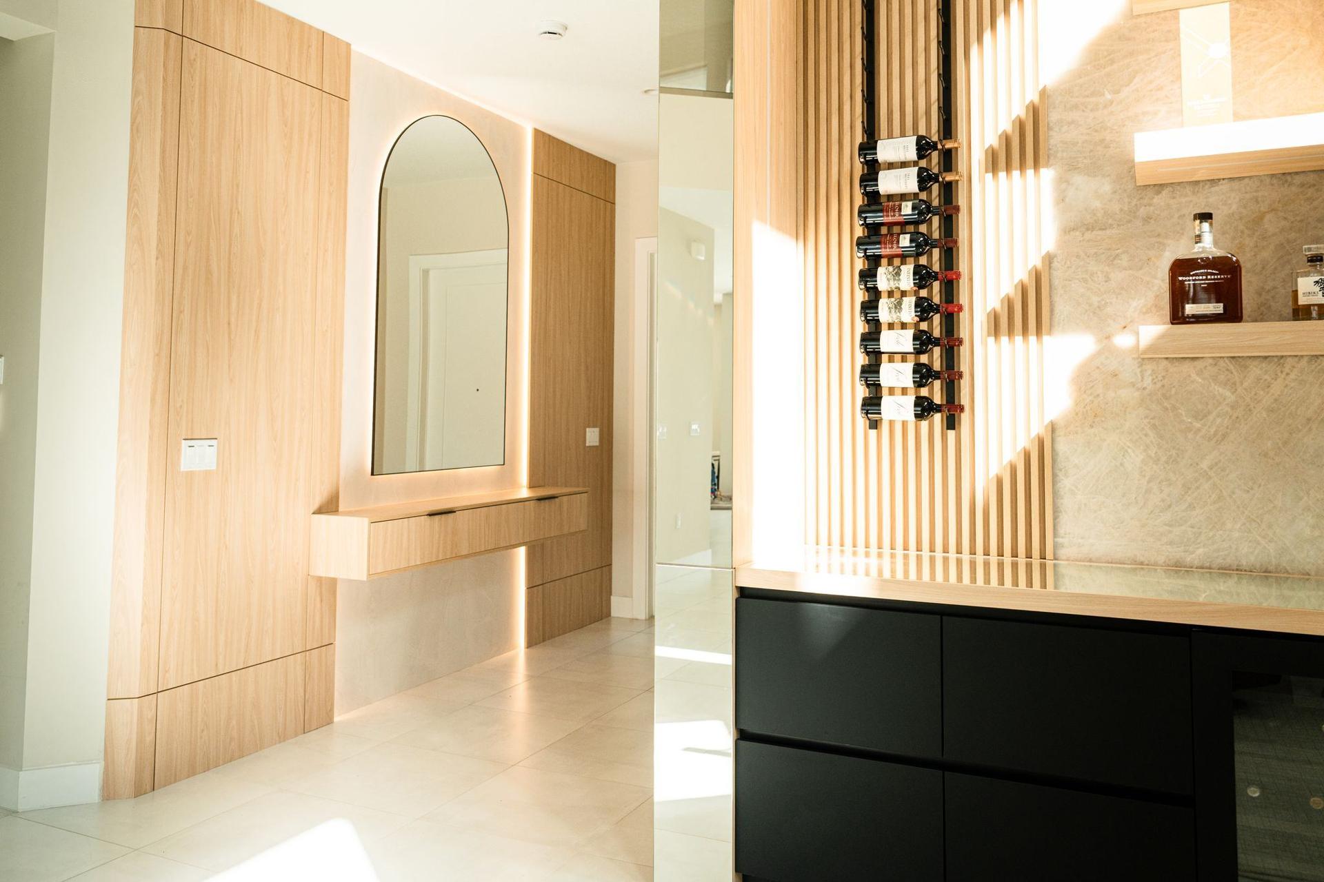White oak entry and wine display