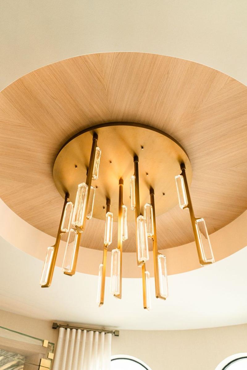 Oak ceiling with chandelier