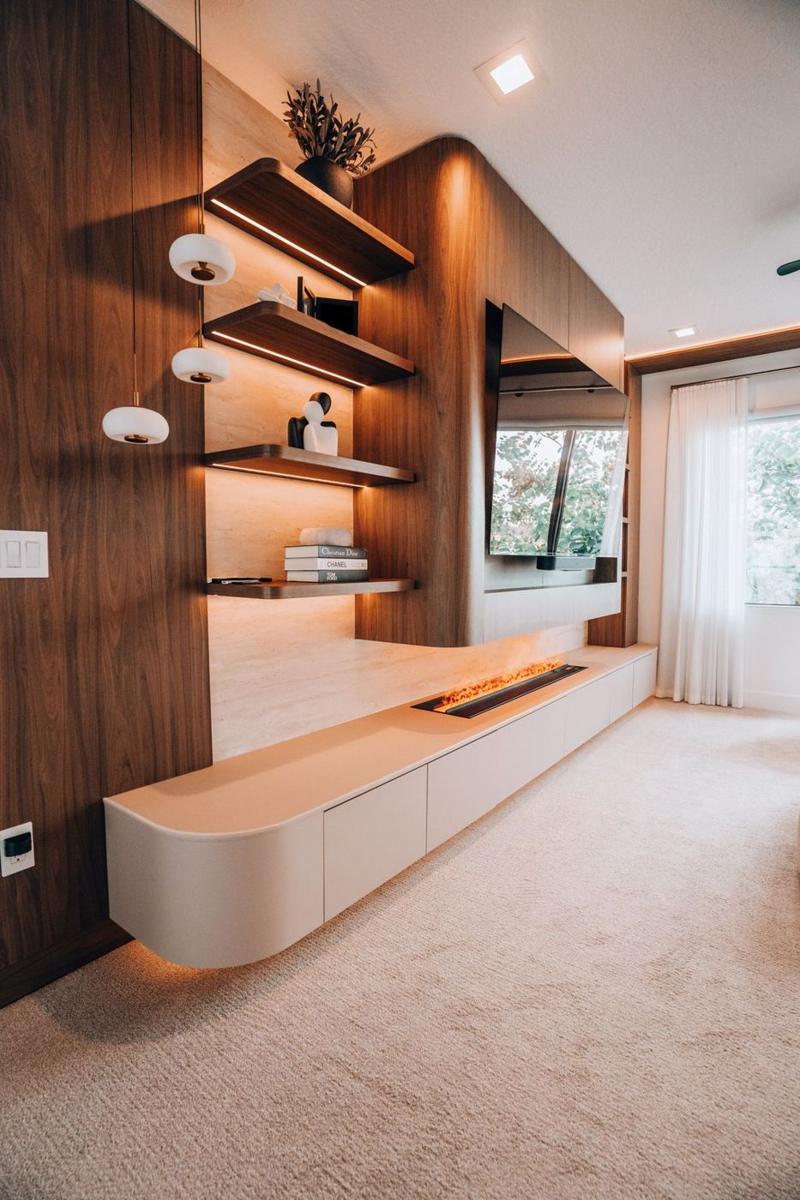 Walnut shelving and window seat